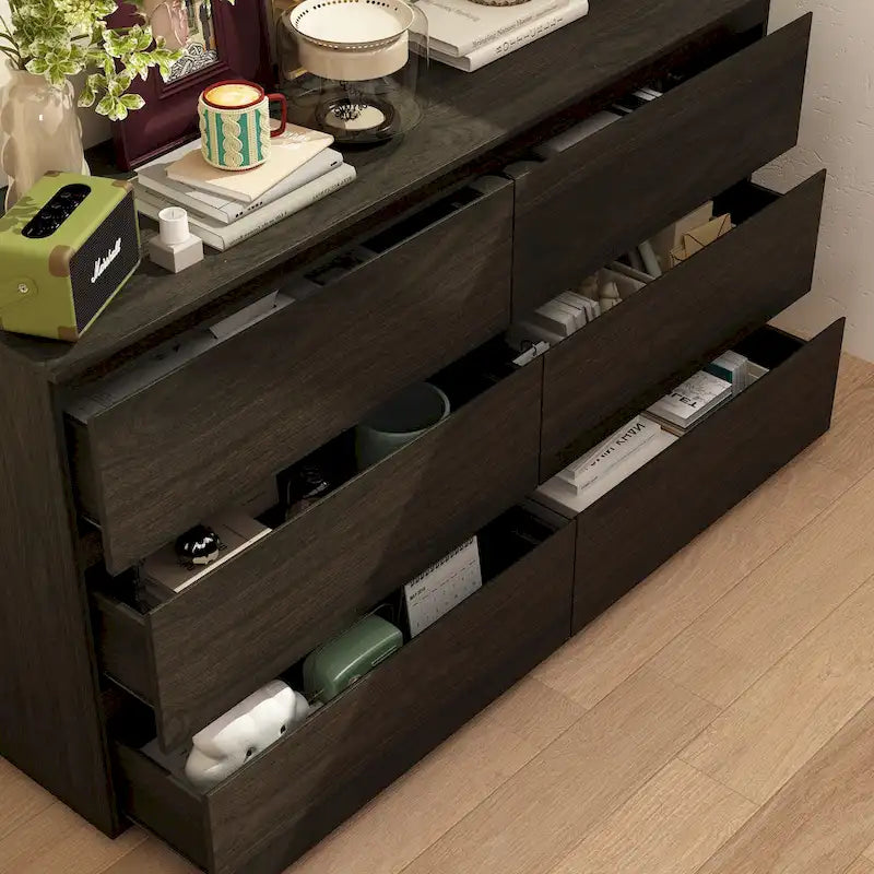 Commode double 6 tiroirs blanche, grand meuble de rangement pour chambre à coucher