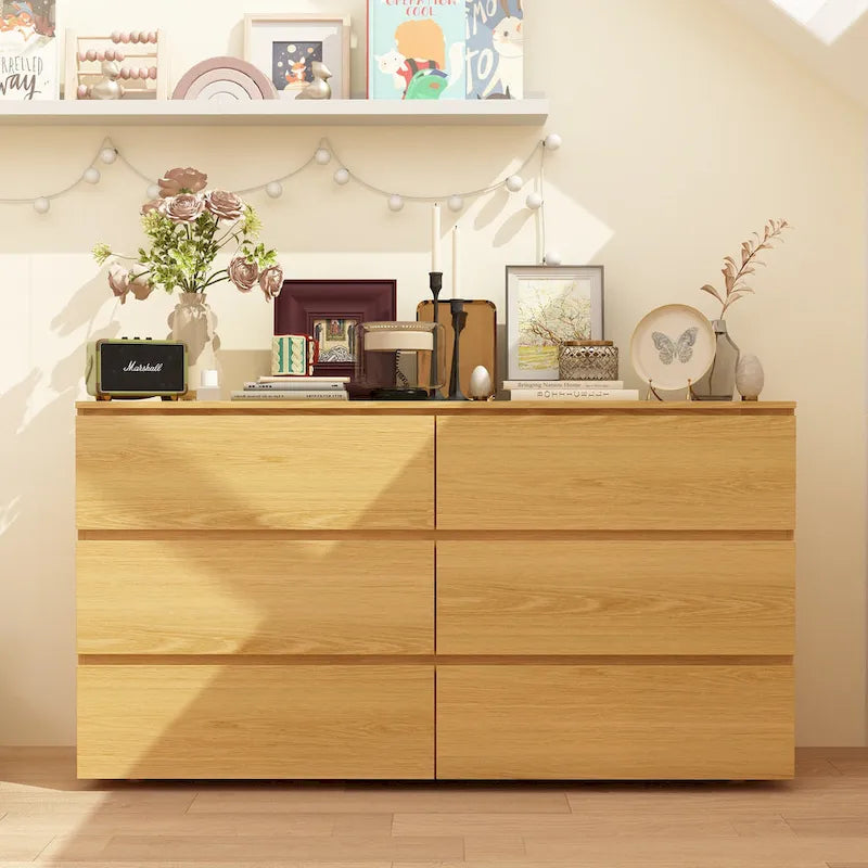 Commode double 6 tiroirs blanche, grand meuble de rangement pour chambre à coucher