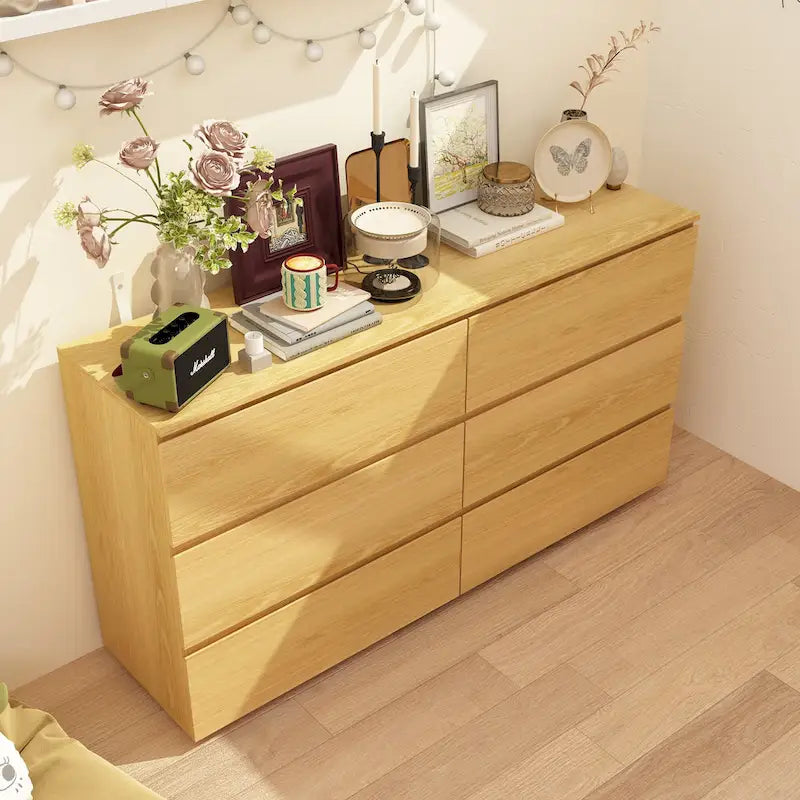 Commode double 6 tiroirs blanche, grand meuble de rangement pour chambre à coucher