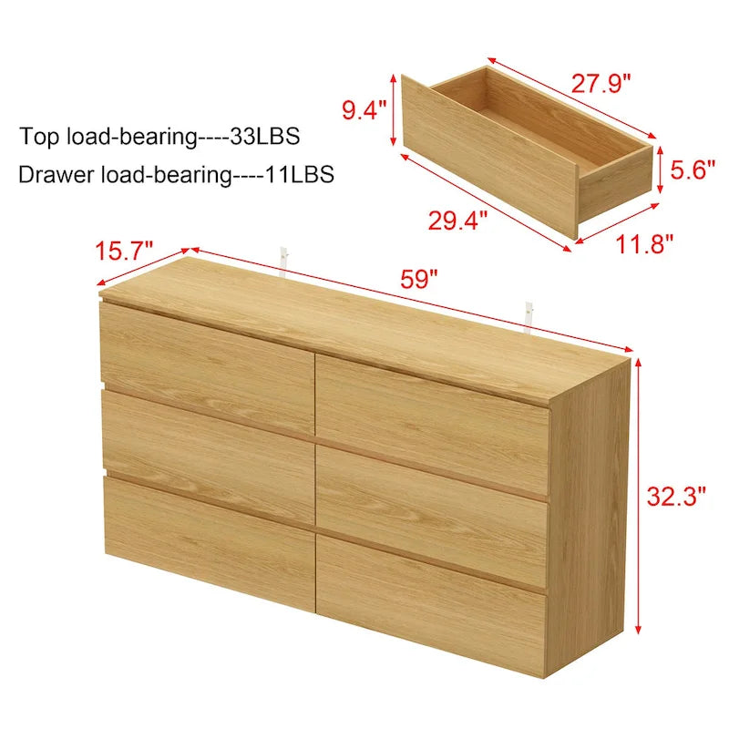 Commode double 6 tiroirs blanche, grand meuble de rangement pour chambre à coucher