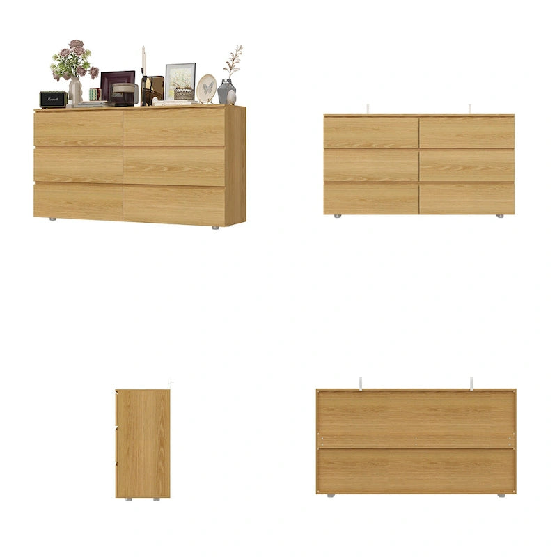 Commode double 6 tiroirs blanche, grand meuble de rangement pour chambre à coucher