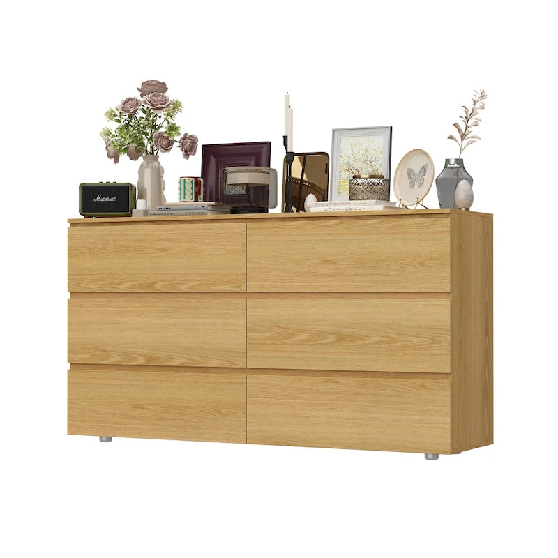 Commode double 6 tiroirs blanche, grand meuble de rangement pour chambre à coucher