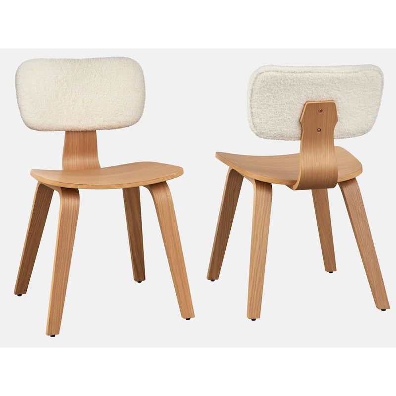 Chaise de salle à manger en bois courbé blanc bouclé chêne clair, style Mid-Century Modern