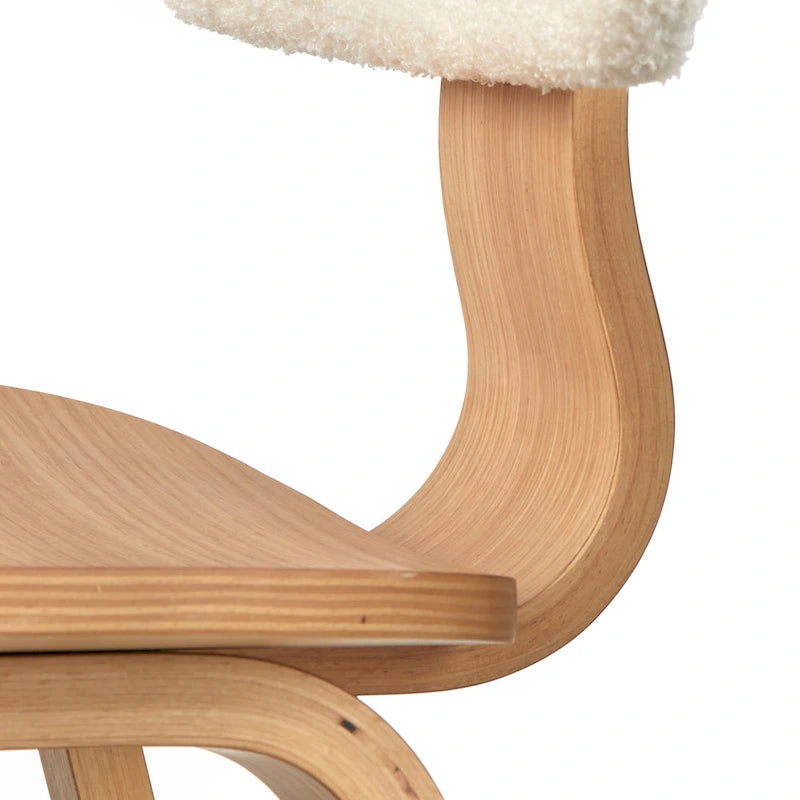 Chaise de salle à manger en bois courbé blanc bouclé chêne clair, style Mid-Century Modern