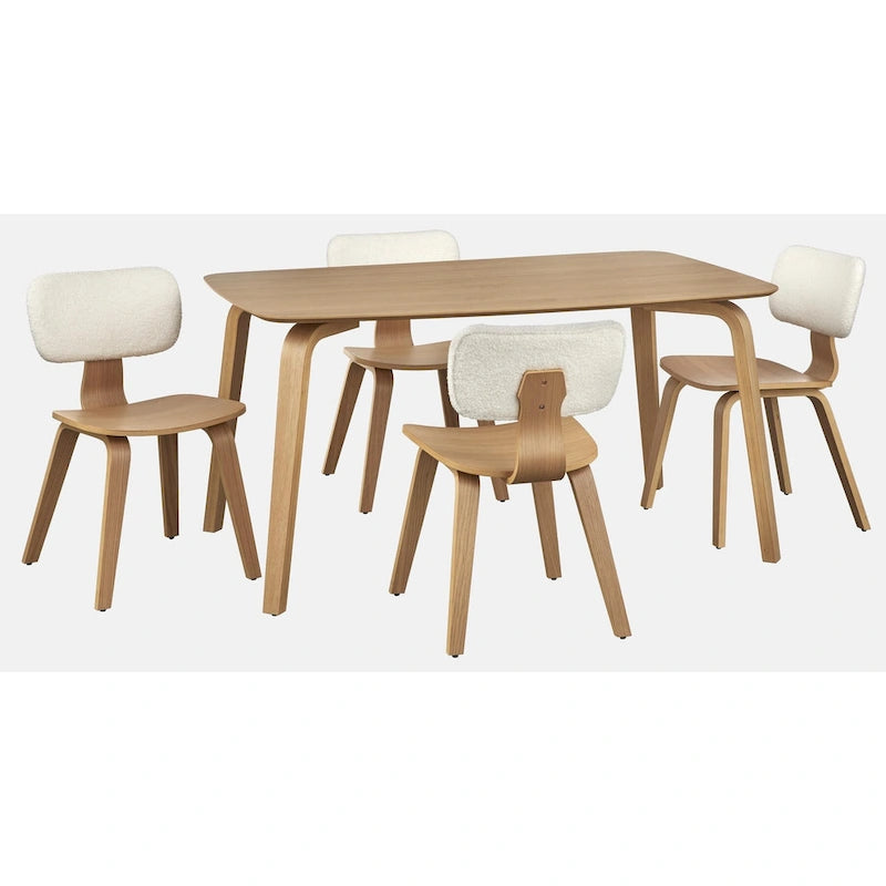 Chaise de salle à manger en bois courbé blanc bouclé chêne clair, style Mid-Century Modern
