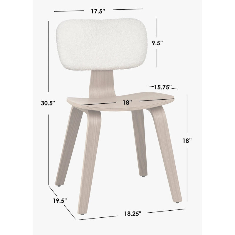 Chaise de salle à manger en bois courbé blanc bouclé chêne clair, style Mid-Century Modern