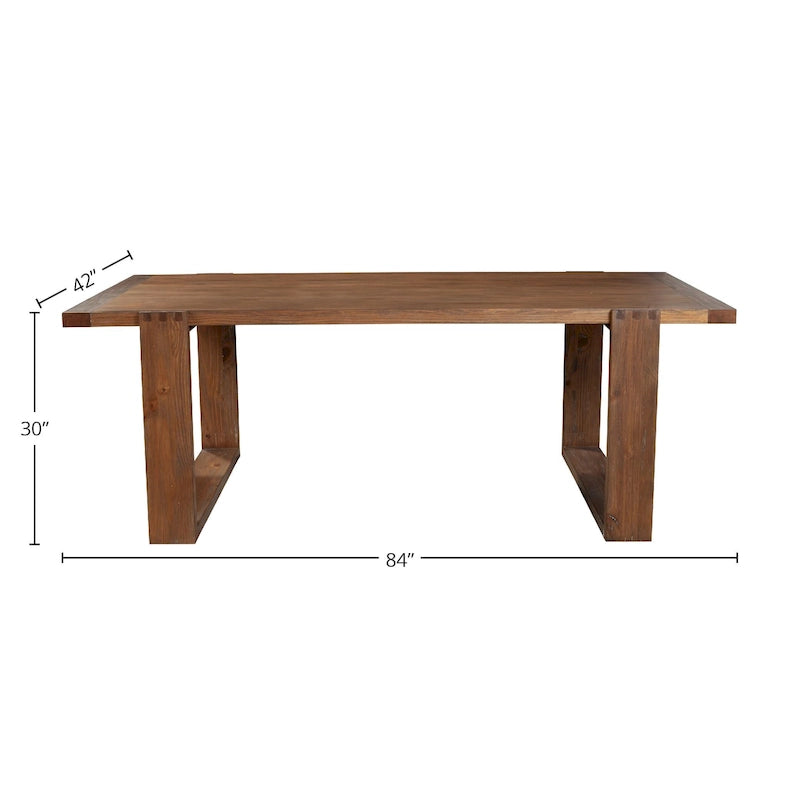 Table à manger en pin massif avec base en queue d'aronde, finition cappuccino antique
