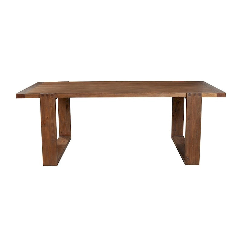 Table à manger en pin massif avec base en queue d'aronde, finition cappuccino antique