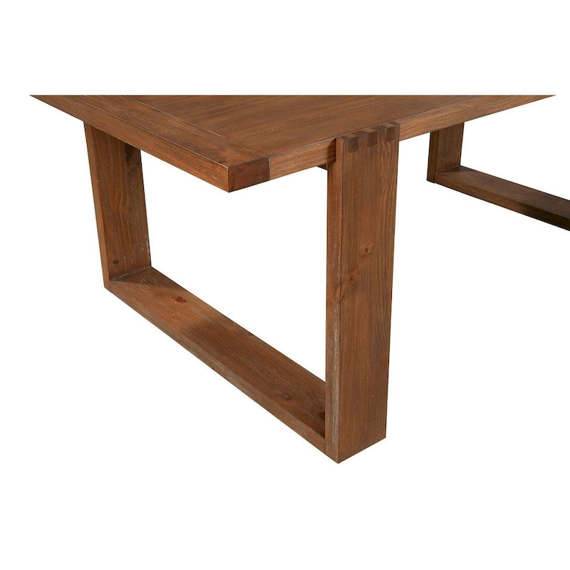 Table à manger en pin massif avec base en queue d'aronde, finition cappuccino antique