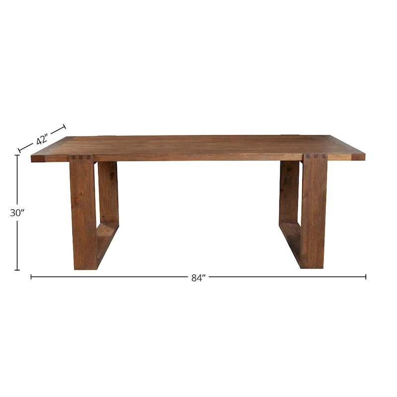 Table à manger en pin massif avec base en queue d'aronde, finition cappuccino antique
