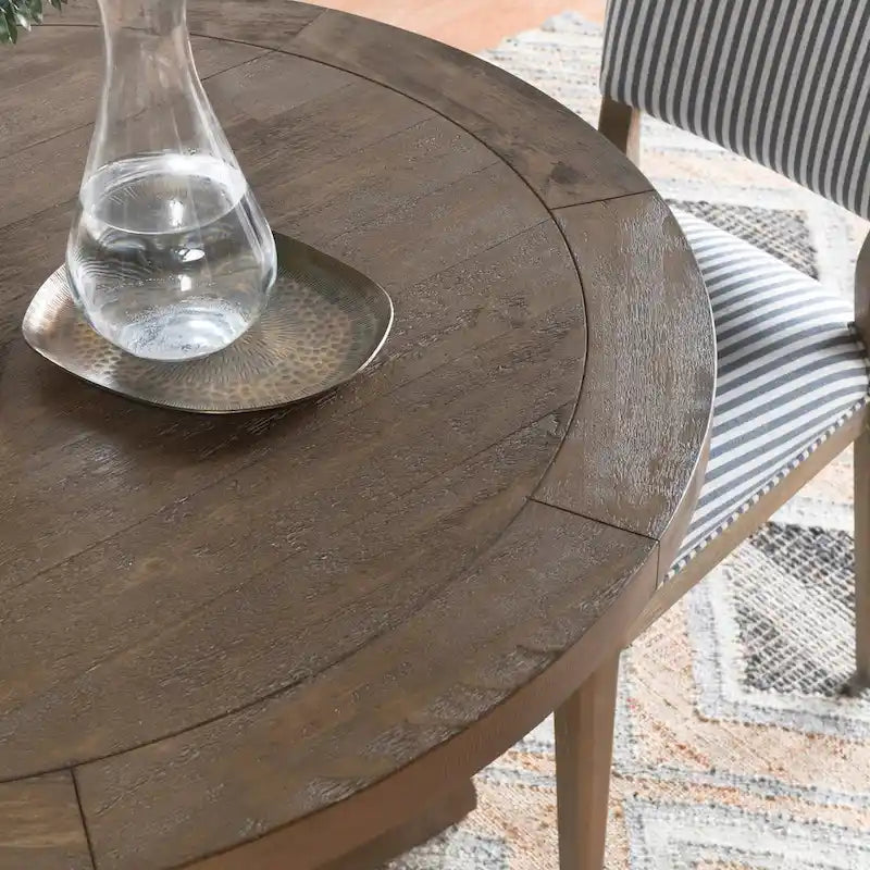 Table de salle à manger ronde sur pied en pin recyclé marron vieilli