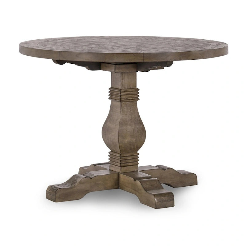 Table de salle à manger ronde sur pied en pin recyclé marron vieilli