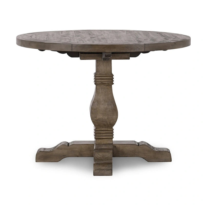 Table de salle à manger ronde sur pied en pin recyclé marron vieilli