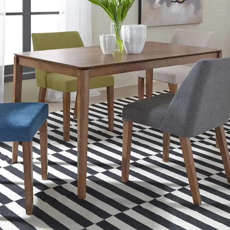 Table de salle à manger rectangulaire en bois d'hévéa finition noyer avec pieds fuselés style Mid-Century