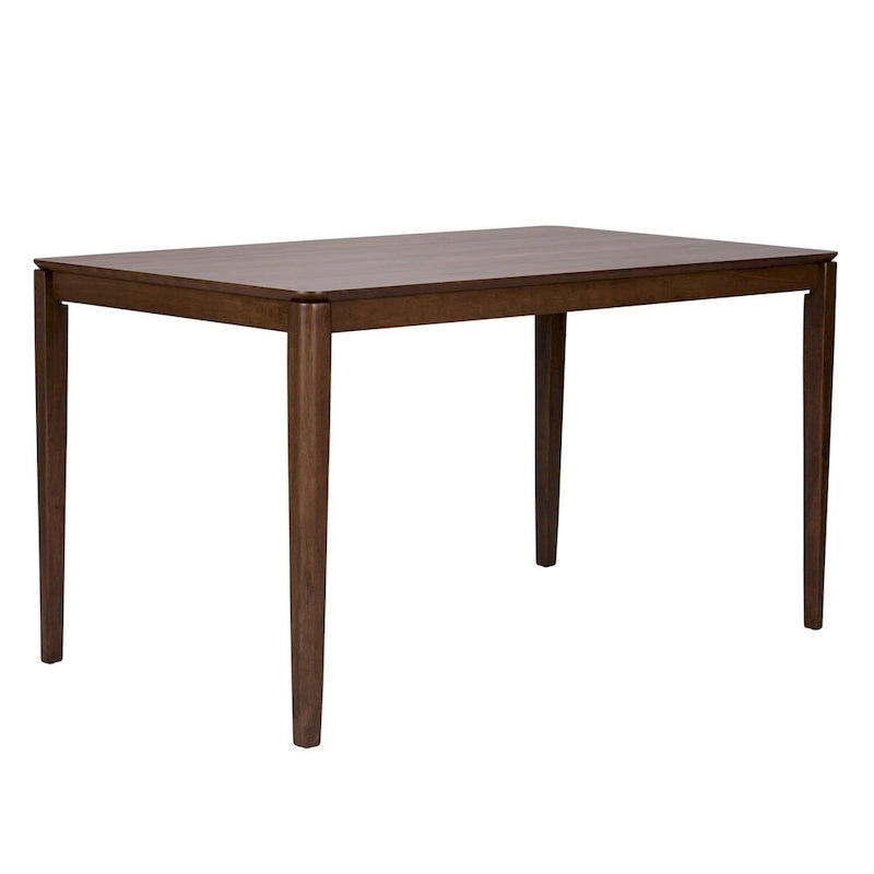 Table de salle à manger rectangulaire en bois d'hévéa finition noyer avec pieds fuselés style Mid-Century