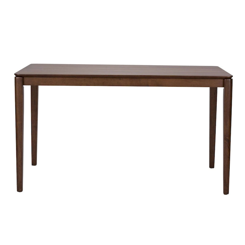 Table de salle à manger rectangulaire en bois d'hévéa finition noyer avec pieds fuselés style Mid-Century