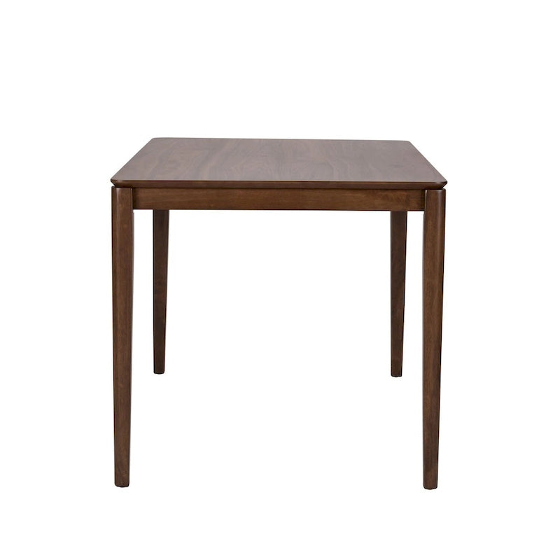 Table de salle à manger rectangulaire en bois d'hévéa finition noyer avec pieds fuselés style Mid-Century