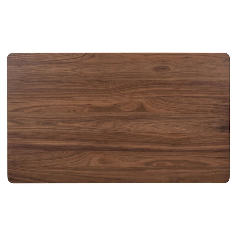 Table de salle à manger rectangulaire en bois d'hévéa finition noyer avec pieds fuselés style Mid-Century