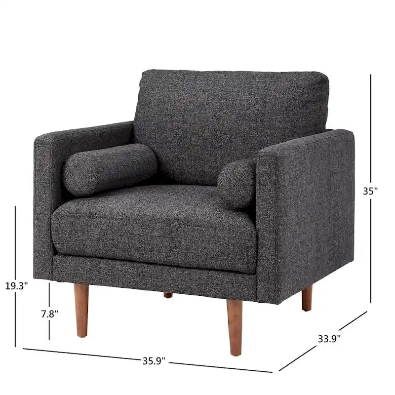 Fauteuil d'appoint rembourré Mid-Century Modern avec coussin de dossier cylindrique et pieds fuselés