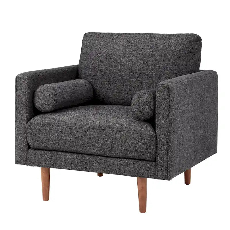 Fauteuil d'appoint rembourré Mid-Century Modern avec coussin de dossier cylindrique et pieds fuselés