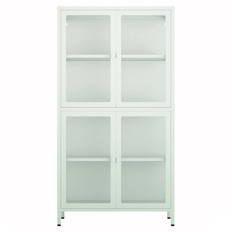 Vitrine de rangement en verre trempé et acier avec étagères réglables