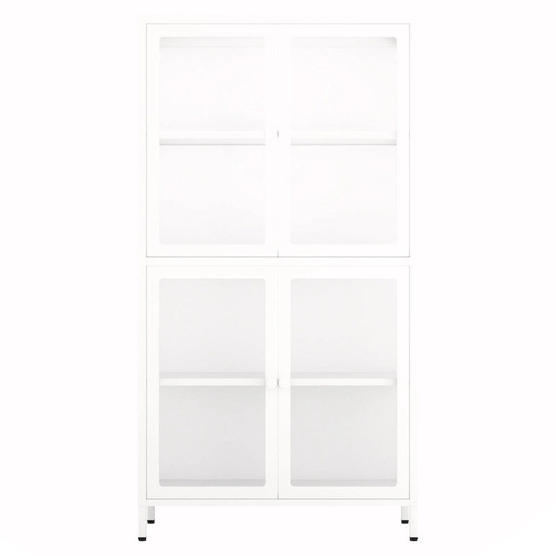 Vitrine de rangement en verre trempé et acier avec étagères réglables