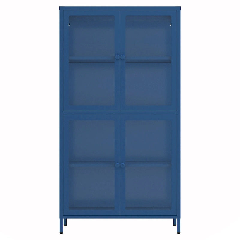 Vitrine de rangement en verre trempé et acier avec étagères réglables