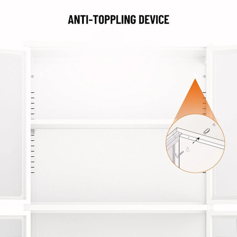 Vitrine de rangement en verre trempé et acier avec étagères réglables