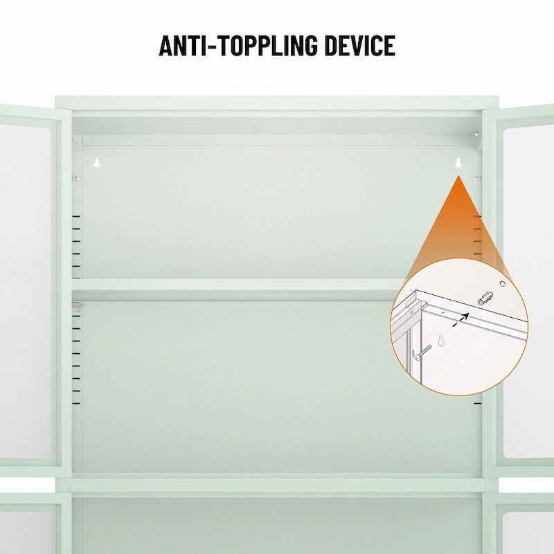 Vitrine de rangement en verre trempé et acier avec étagères réglables
