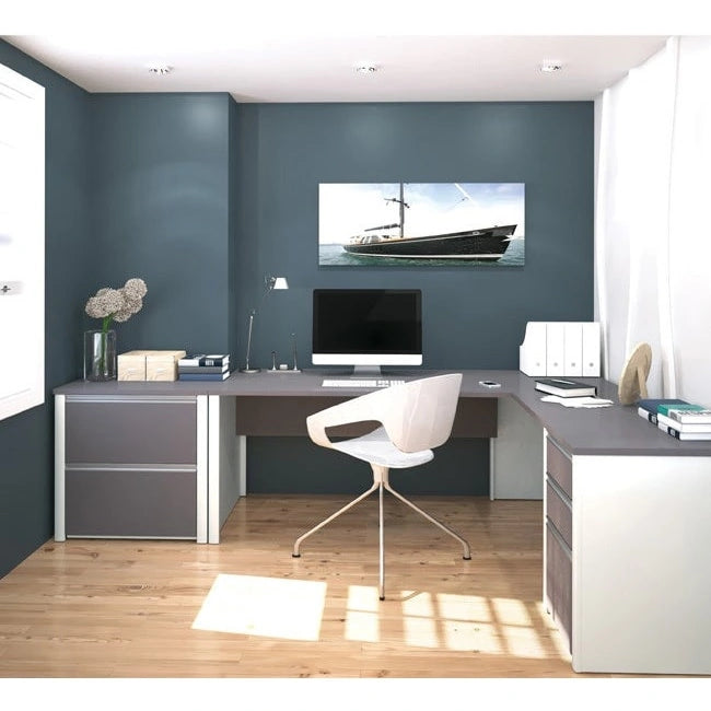 Bureau d'angle réversible en L avec classeur latéral Bordeaux Ardoise