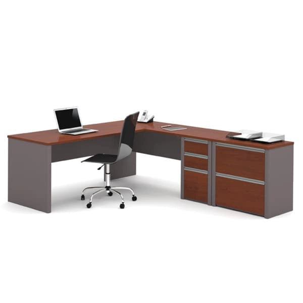 Bureau d'angle réversible en L avec classeur latéral Bordeaux Ardoise