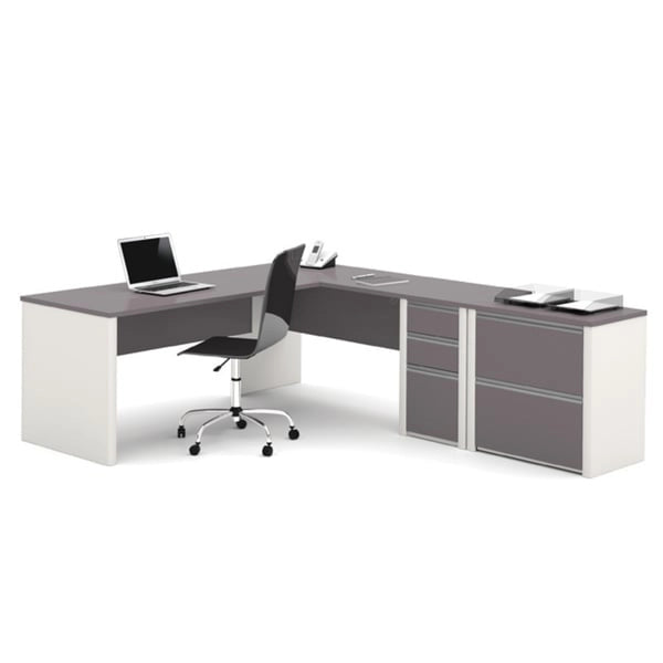 Bureau d'angle réversible en L avec classeur latéral Bordeaux Ardoise