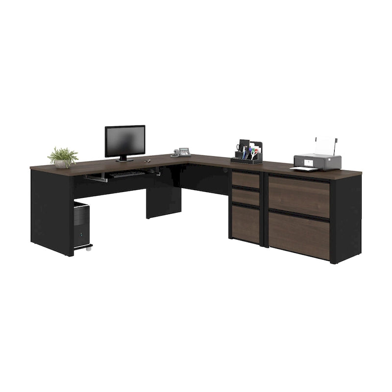 Bureau d'angle réversible en L avec classeur latéral Bordeaux Ardoise