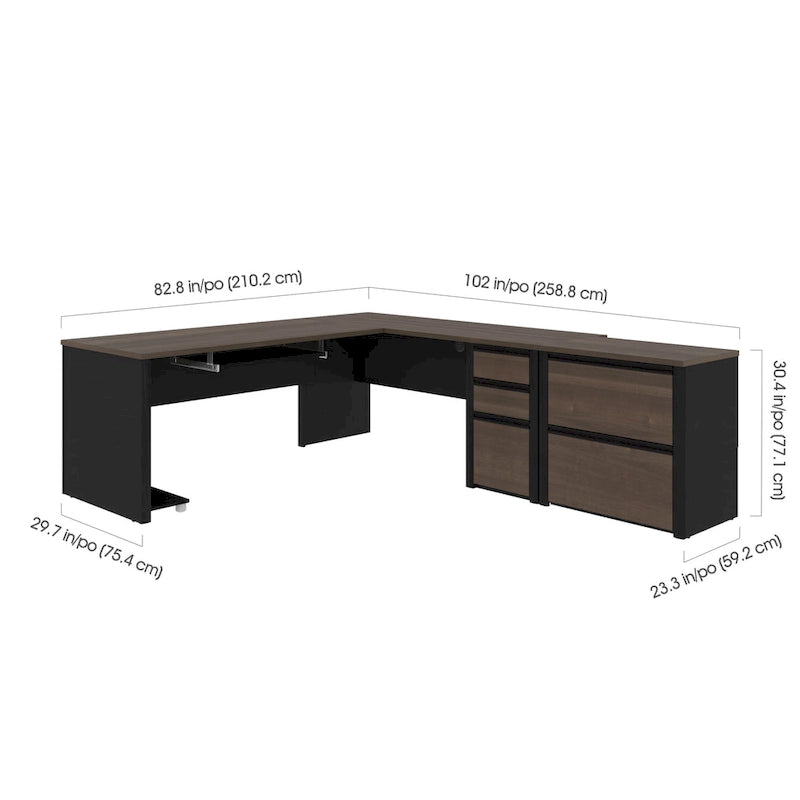 Bureau d'angle réversible en L avec classeur latéral Bordeaux Ardoise