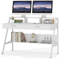 Bureau d'écriture moderne pour bureau à domicile avec tiroirs, rehausseur d'écran et étagère de rangement