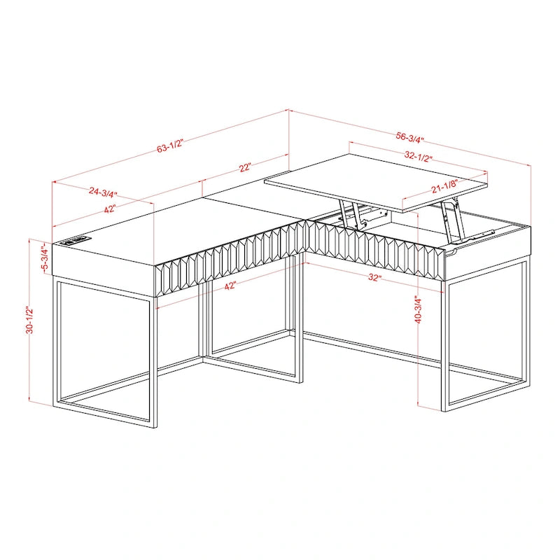 Bureau d'angle Art Déco avec plateau relevable, tiroir et cadre en métal doré