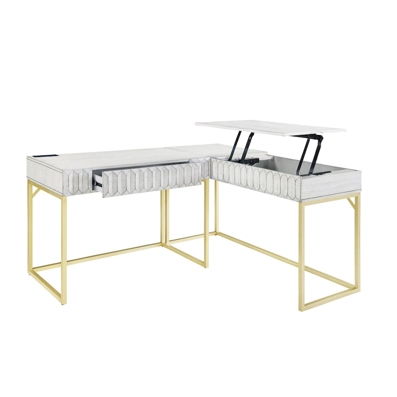 Bureau d'angle Art Déco avec plateau relevable, tiroir et cadre en métal doré