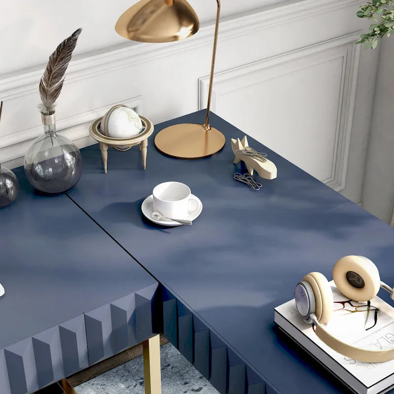 Bureau d'angle Art Déco avec plateau relevable, tiroir et cadre en métal doré