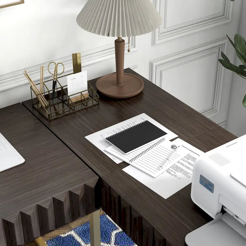 Bureau d'angle Art Déco avec plateau relevable, tiroir et cadre en métal doré