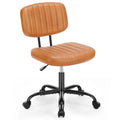 Chaise de bureau pivotante sans accoudoirs à dossier bas en similicuir avec coussin côtelé