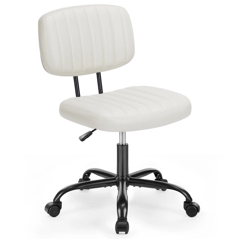 Chaise de bureau pivotante sans accoudoirs à dossier bas en similicuir avec coussin côtelé