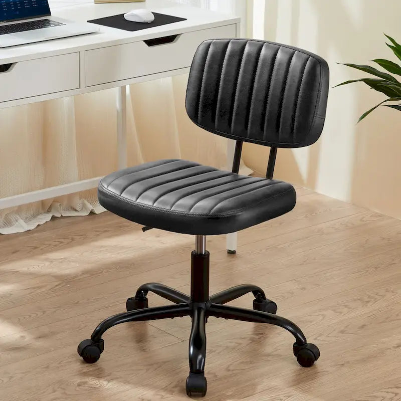 Chaise de bureau pivotante sans accoudoirs à dossier bas en similicuir avec coussin côtelé