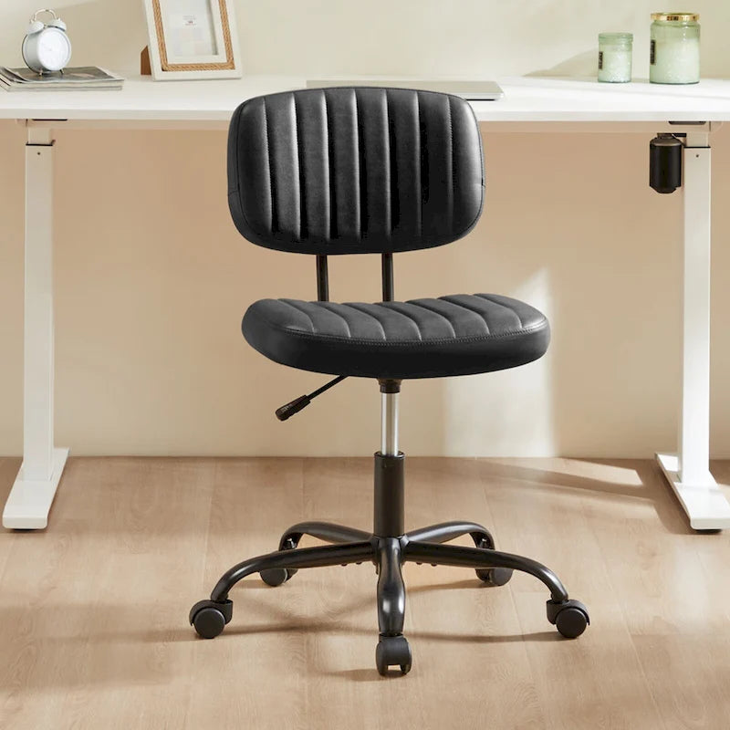 Chaise de bureau pivotante sans accoudoirs à dossier bas en similicuir avec coussin côtelé