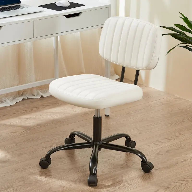 Chaise de bureau pivotante sans accoudoirs à dossier bas en similicuir avec coussin côtelé
