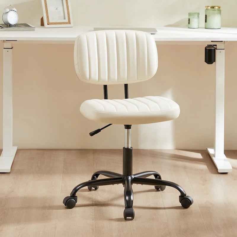 Chaise de bureau pivotante sans accoudoirs à dossier bas en similicuir avec coussin côtelé
