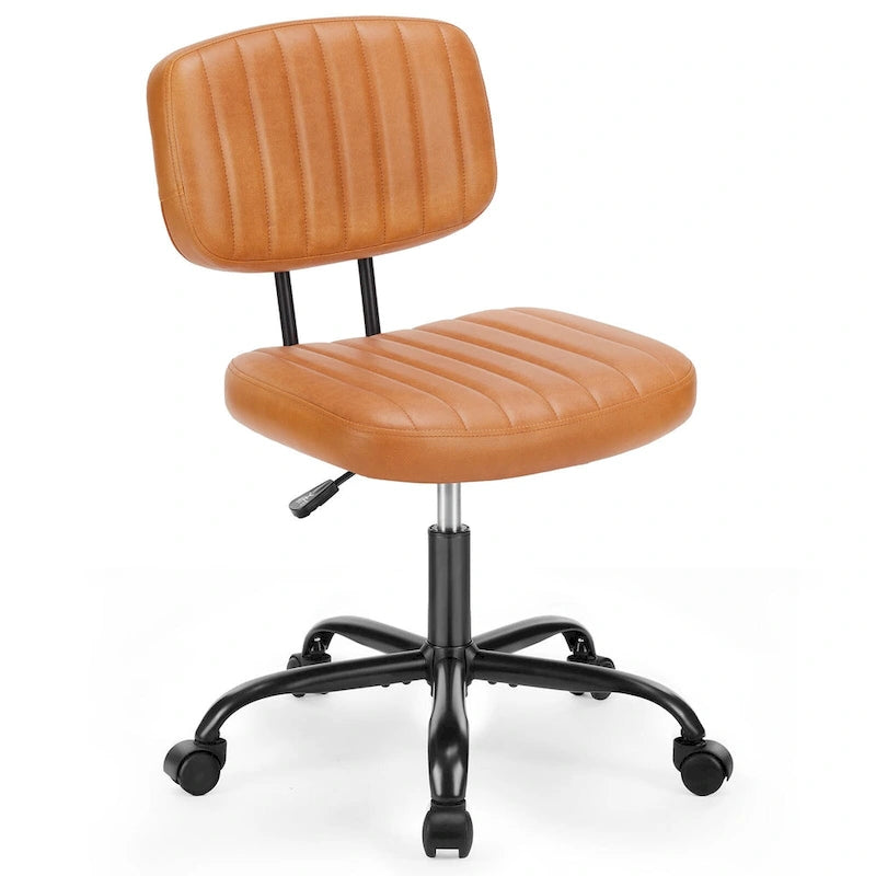 Chaise de bureau pivotante sans accoudoirs à dossier bas en similicuir avec coussin côtelé