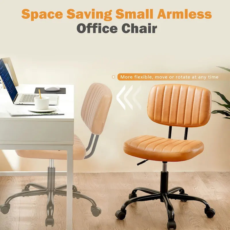 Chaise de bureau pivotante sans accoudoirs à dossier bas en similicuir avec coussin côtelé