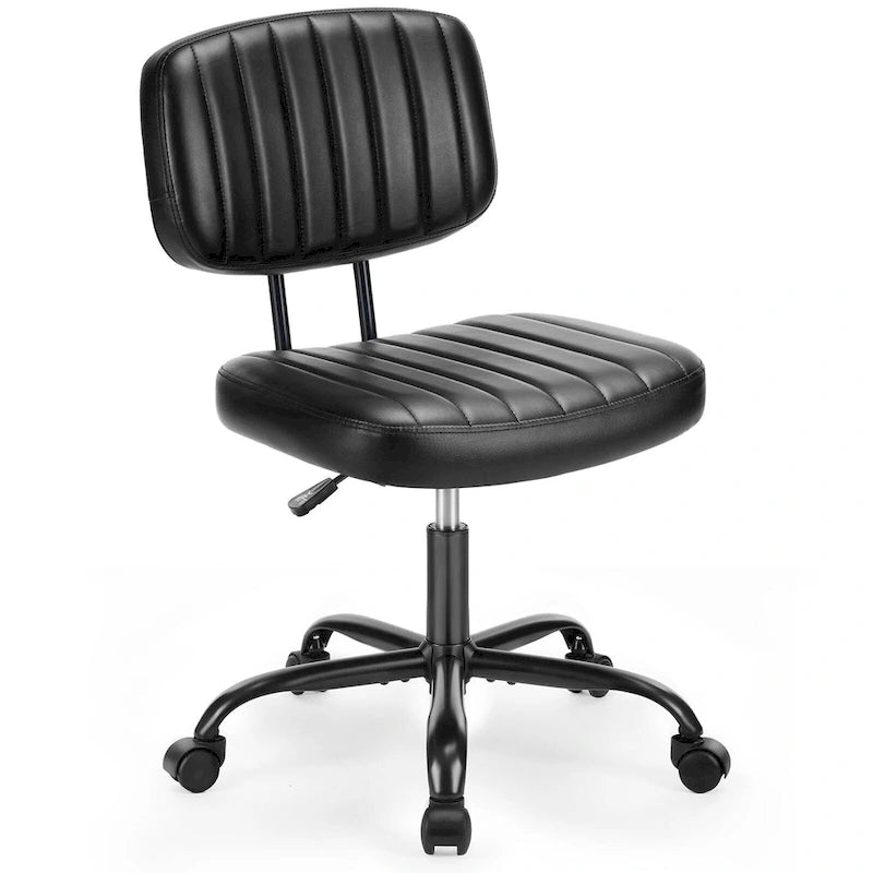 Chaise de bureau pivotante sans accoudoirs à dossier bas en similicuir avec coussin côtelé