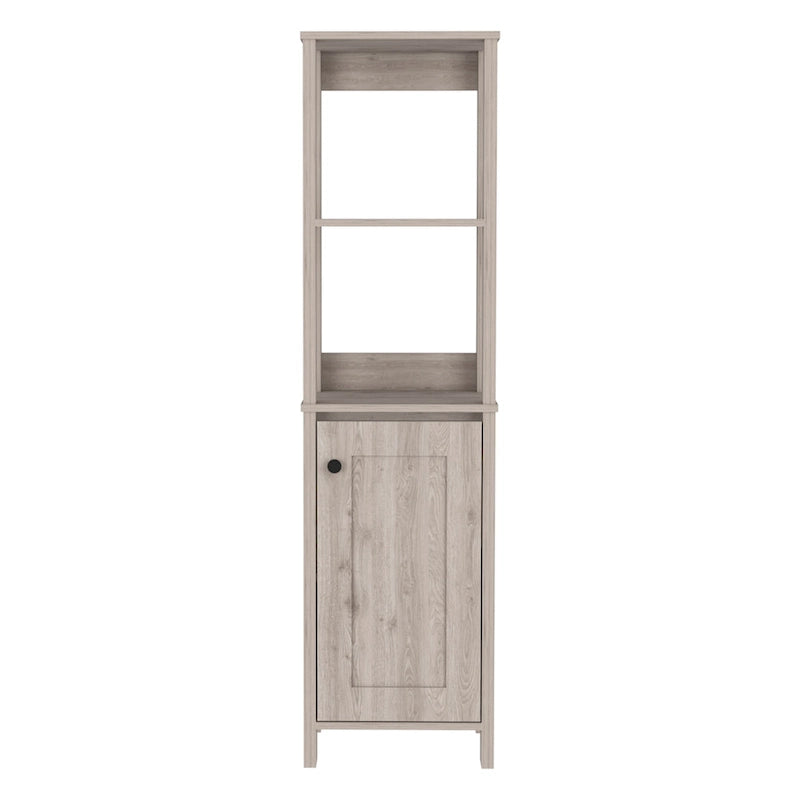 Meuble de salle de bain haut avec étagères ouvertes et porte simple Gris clair