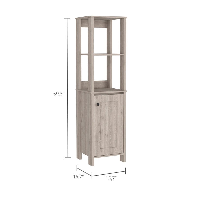 Meuble de salle de bain haut avec étagères ouvertes et porte simple Gris clair